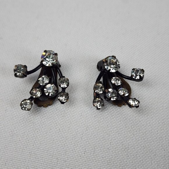 Vintage Made In Austria Black Crystal Clip On Earrings - Picture 1 of 5